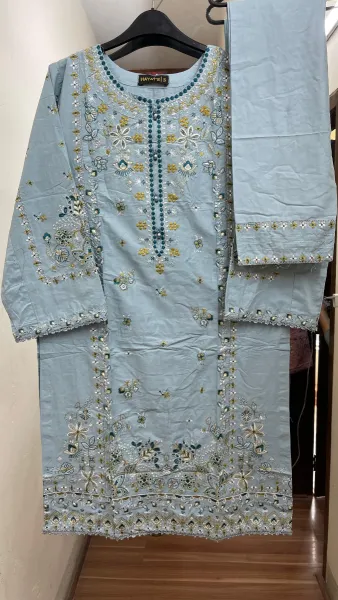Pakistani Original Hayat Stitched Cotton Co-ords 2 Pcs _ Sky Blue 